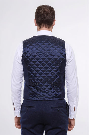 Men's Midnight Navy Micro-Patterned 2-Piece Slim Fit Vest & Trousers Set