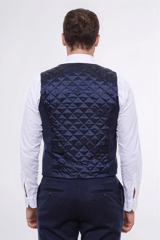 Men's Midnight Navy Micro-Patterned 2-Piece Slim Fit Vest & Trousers Set
