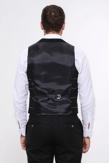 Black Checked V-Neck Slim Fit Waistcoat – Wessi