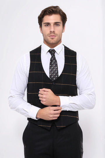 Black Checked V-Neck Slim Fit Waistcoat – Wessi