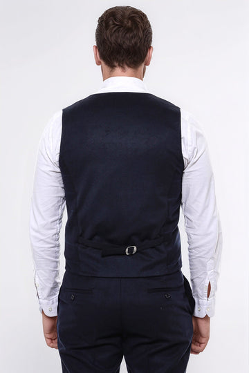 Navy Blue Plaid Double Breasted Collared Slim Fit Waistcoat – Wessi