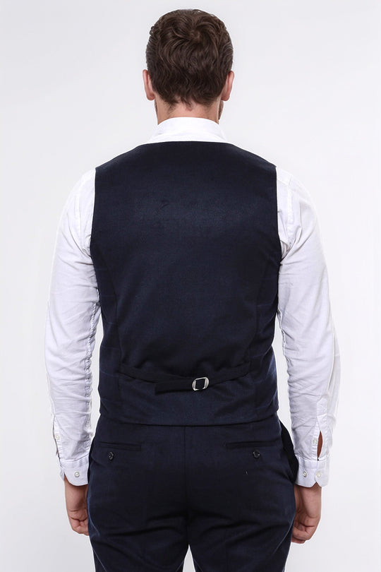 Navy Blue Plaid Double Breasted Collared Slim Fit Waistcoat – Wessi