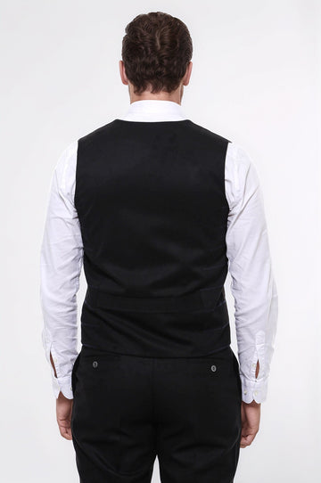 Black Checked Double Breasted Collared Slim Fit Waistcoat – Wessi