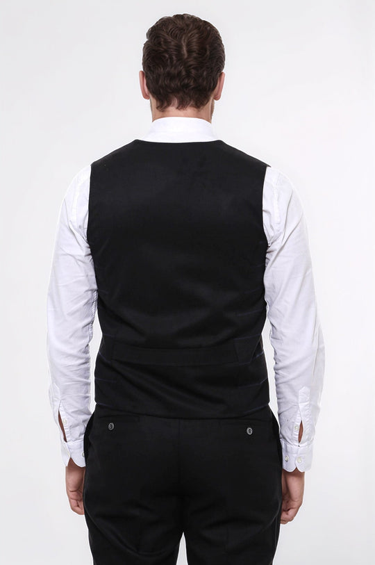Black Checked Double Breasted Collared Slim Fit Waistcoat – Wessi