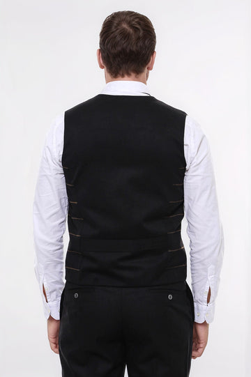 Black Checked Double Breasted Slim Fit Waistcoat – Wessi