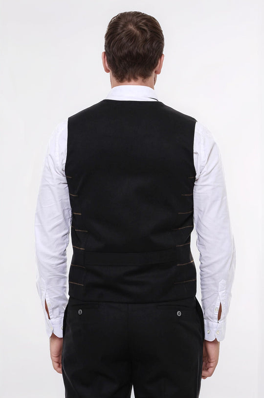 Black Checked Double Breasted Slim Fit Waistcoat – Wessi