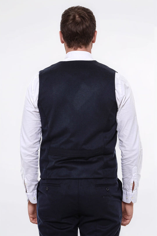 Navy Blue Plaid Double Breasted Slim Fit Waistcoat – Wessi
