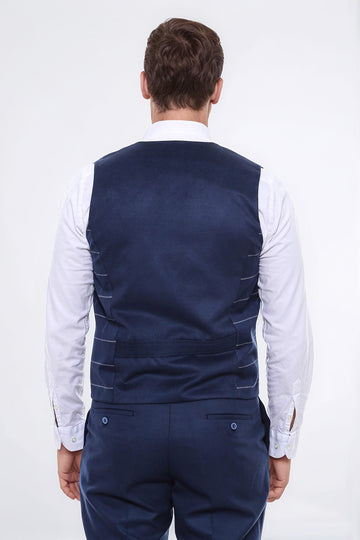 Navy Blue Checked Double Breasted Slim Fit Waistcoat – Wessi
