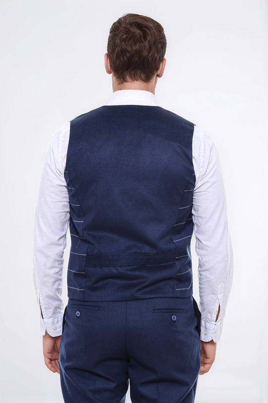 Navy Blue Checked Double Breasted Slim Fit Waistcoat – Wessi