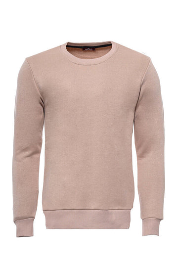 Beige Slim Fit Crew Neck Plain Sweatshirt | Wessi