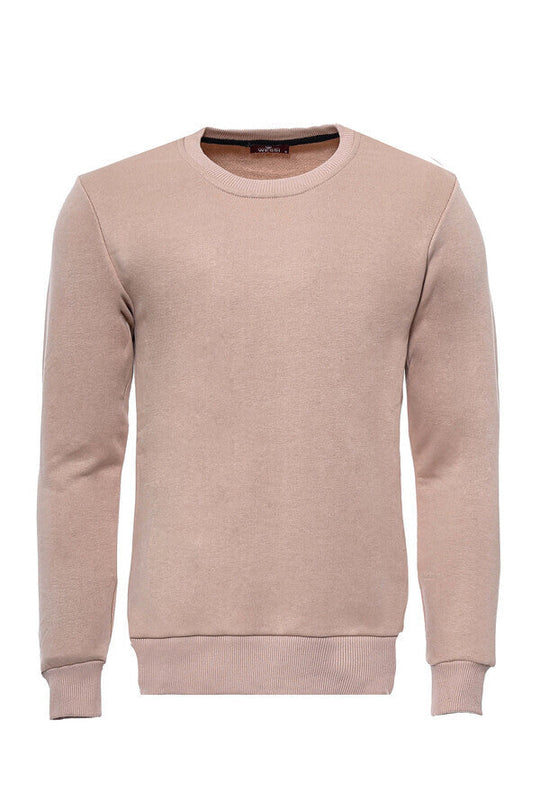 Beige Slim Fit Crew Neck Plain Sweatshirt | Wessi