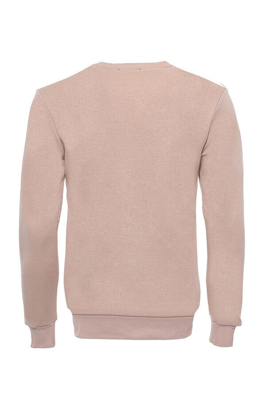Beige Slim Fit Crew Neck Plain Sweatshirt | Wessi