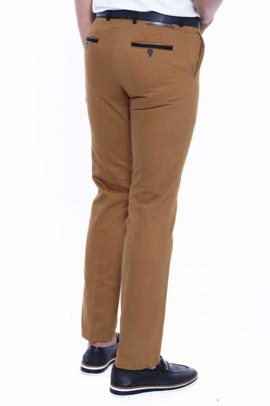 Tan Slim Fit Belt Detail Cotton Trousers – Wessi