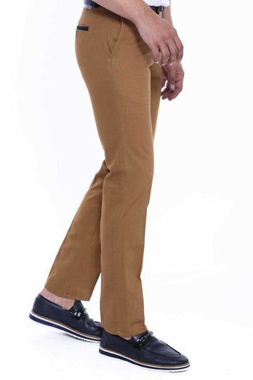 Tan Slim Fit Belt Detail Cotton Trousers – Wessi