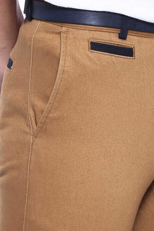 Tan Slim Fit Belt Detail Cotton Trousers – Wessi