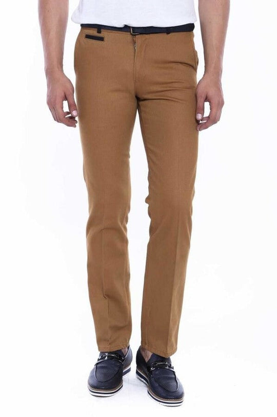 Tan Slim Fit Belt Detail Cotton Trousers – Wessi