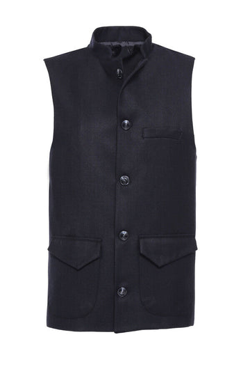 Black Slim Fit Mandarin Collar Cachet Vest | Wessi