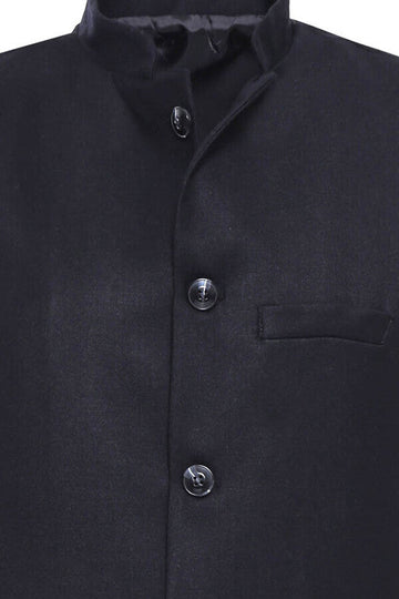 Black Slim Fit Mandarin Collar Cachet Vest | Wessi