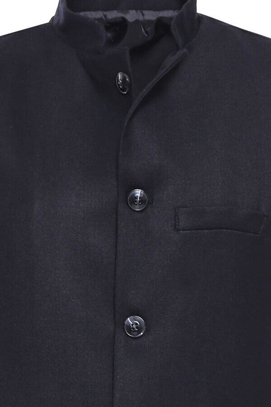 Black Slim Fit Mandarin Collar Cachet Vest | Wessi