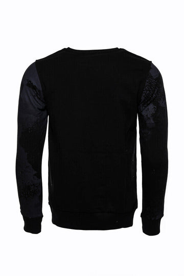 Black Slim Fit Crew Neck Patterned Sweatshirt | Wessi