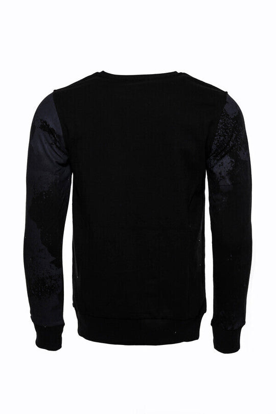 Black Slim Fit Crew Neck Patterned Sweatshirt | Wessi