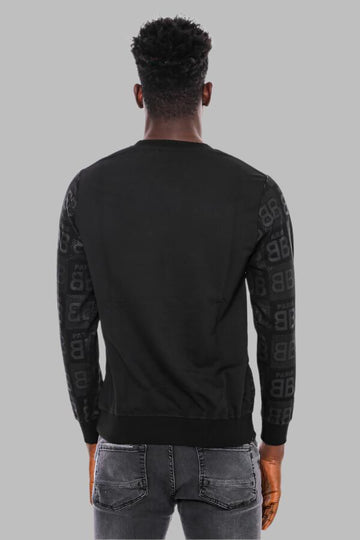 Black Slim Fit Crew Neck Patterned Sweatshirt | Wessi