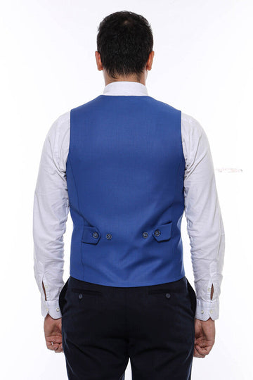 Blue Plain Collared V-Neck Slim Fit Waistcoat – Wessi
