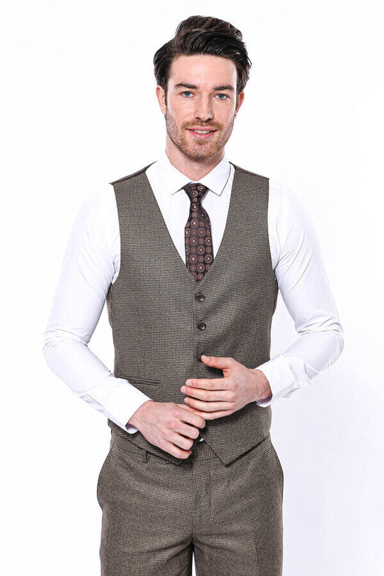 Beige Slim Fit Self-Patterned Single Waistcoat – Wessi
