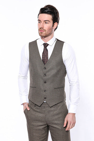 Beige Slim Fit Self-Patterned Single Waistcoat – Wessi