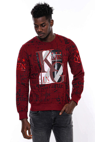 Burgundy Slim Fit Crew Neck Patterned Sweatshirt | Wessi