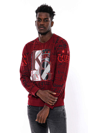 Burgundy Slim Fit Crew Neck Patterned Sweatshirt | Wessi