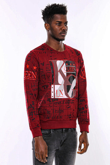 Burgundy Slim Fit Crew Neck Patterned Sweatshirt | Wessi