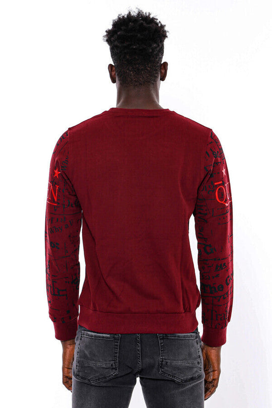 Burgundy Slim Fit Crew Neck Patterned Sweatshirt | Wessi