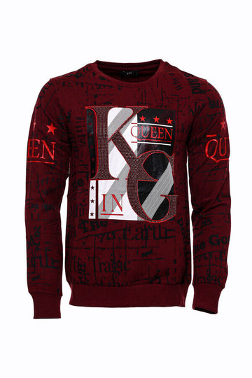 Burgundy Slim Fit Crew Neck Patterned Sweatshirt | Wessi