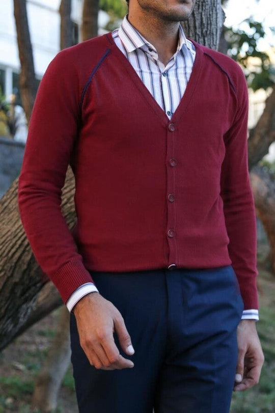 Burgundy Slim Fit Cotton Cardigan – Wessi