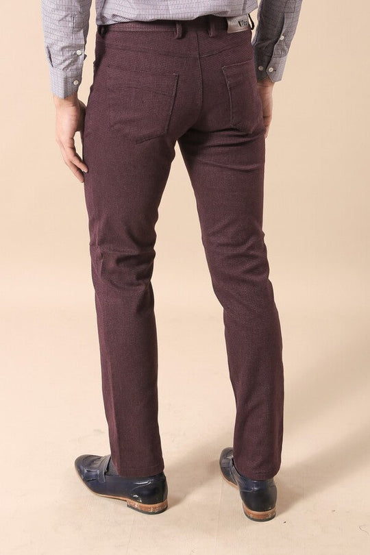Burgundy Slim Fit Patterned Cotton Trousers – Wessi