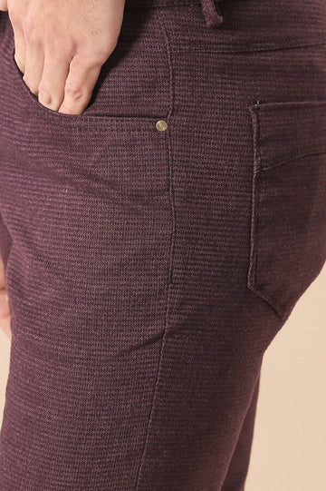 Burgundy Slim Fit Patterned Cotton Trousers – Wessi