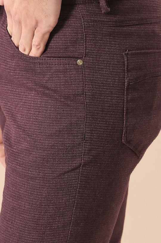 Burgundy Slim Fit Patterned Cotton Trousers – Wessi