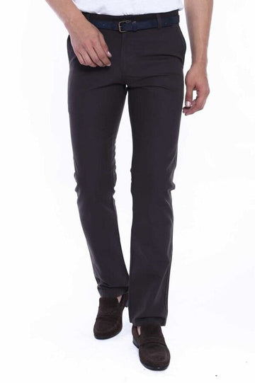 Dark Brown Slim Fit Cotton Canvas Trousers – Wessi
