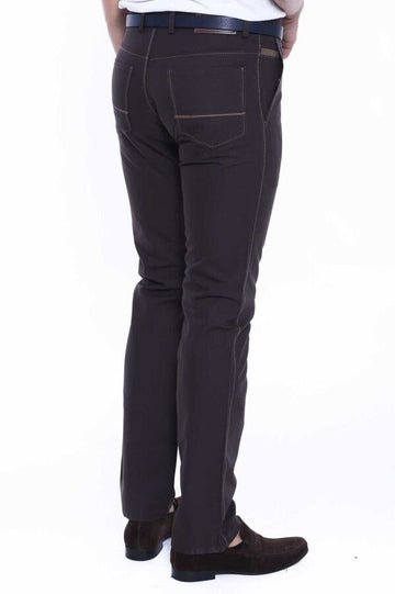 Dark Brown Slim Fit Cotton Canvas Trousers – Wessi