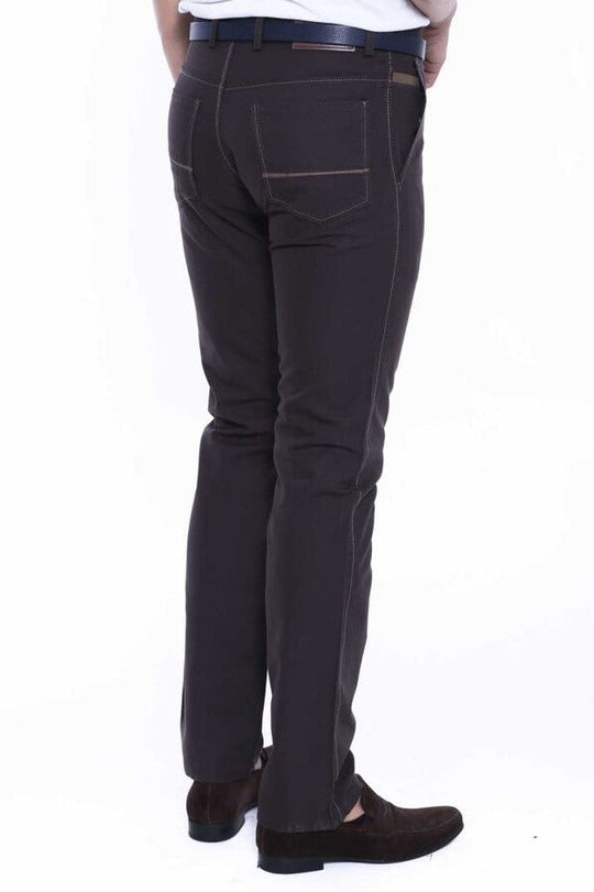 Dark Brown Slim Fit Cotton Canvas Trousers – Wessi