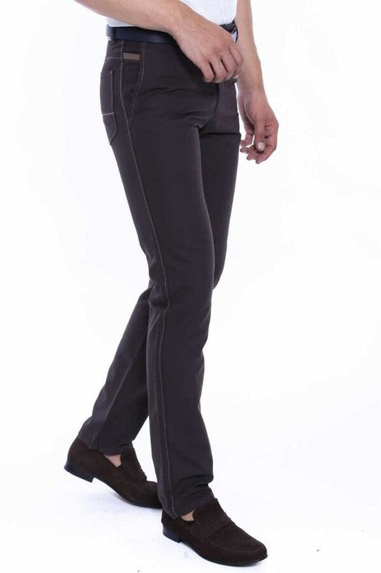Dark Brown Slim Fit Cotton Canvas Trousers – Wessi