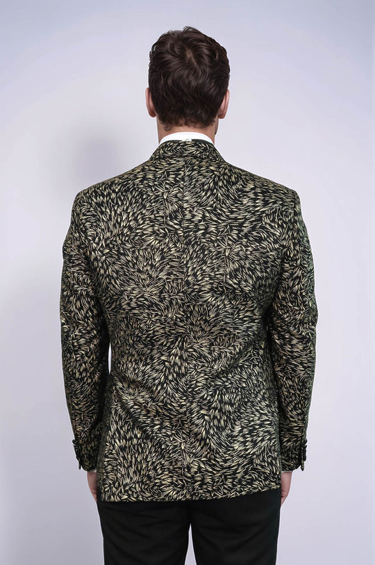 Men’s Midnight Black Feather Patterned Slim Fit Single Breasted Dinner Jacket
