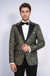 Men’s Midnight Black Feather Patterned Slim Fit Single Breasted Dinner Jacket