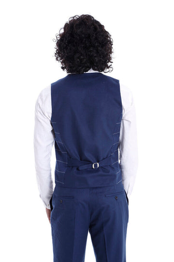 Sky Blue Checked Waistcoat & Plain Trousers Set – Wessi