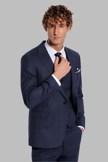 Men's Royal Navy Shadow Windowpane 3-Piece Slim Fit Suit