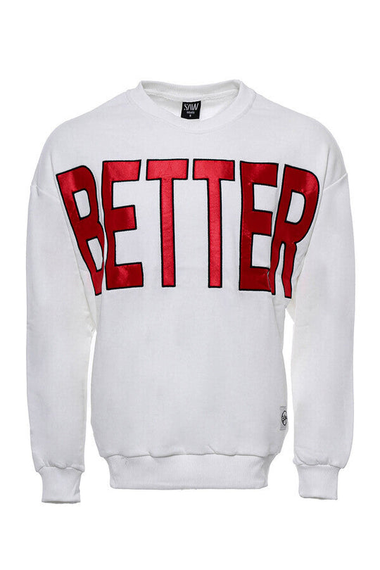 White Slim Fit Front Printed Crew Neck Sweatshirt | Wessi