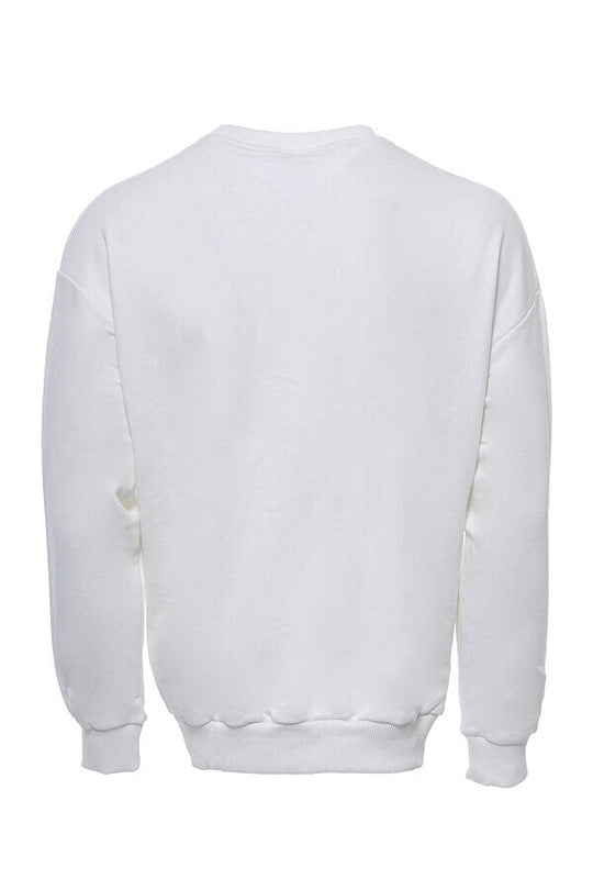 White Slim Fit Front Printed Crew Neck Sweatshirt | Wessi