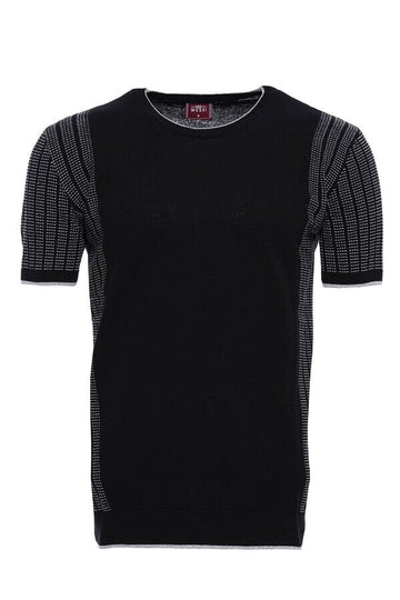 Crew Neck Patterned Knitted T-Shirt in Black | Wessi