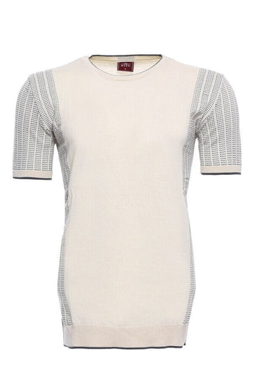 Crew Neck Patterned Knitted T-Shirt in Cream | Wessi